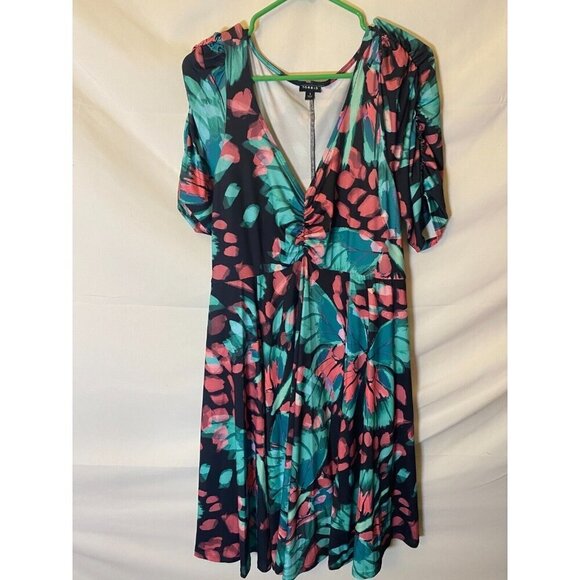 Torrid Romantic Womens Plus Size Dress 1 1X Vneck Floral Midi vneck butterfly - Picture 4 of 6
